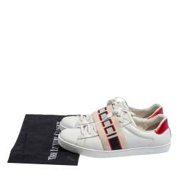 Pre Owned Gucci White/Red Leather Ace Gucci Band Low Top Sneakers Size 42.5
