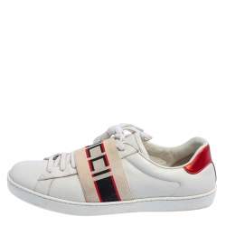 Pre Owned Gucci White/Red Leather Ace Gucci Band Low Top Sneakers Size 42.5