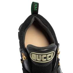 Pre Owned حذاء رياضي غوتشي فلاشتريك شبك وجلد أسود منخفض من أعلى مقاس 42.5