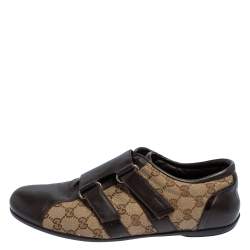 Pre Owned Gucci Brown/Beige GG Canvas And Leather Velcro Sneakers Size 44