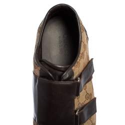 Pre Owned Gucci Brown/Beige GG Canvas And Leather Velcro Sneakers Size 44