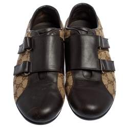 Pre Owned Gucci Brown/Beige GG Canvas And Leather Velcro Sneakers Size 44