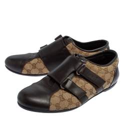 Pre Owned Gucci Brown/Beige GG Canvas And Leather Velcro Sneakers Size 44