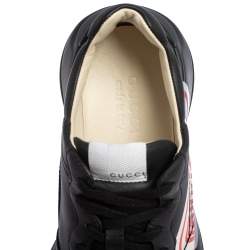 Gucci Black Leather Rhyton Logo Low Top Sneakers Size 39.5