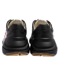 Gucci Black Leather Rhyton Logo Low Top Sneakers Size 39.5