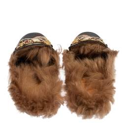 Pre Owned Gucci Black Tiger Embroidered Leather And Fur Princetown Horsebit Mules Size 40