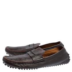 Pre Owned Gucci Brown Diamante Leather Penny Loafers Size 42