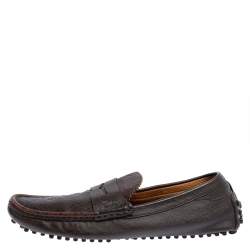 Pre Owned Gucci Brown Diamante Leather Penny Loafers Size 42