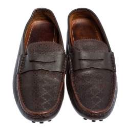 Pre Owned Gucci Brown Diamante Leather Penny Loafers Size 42