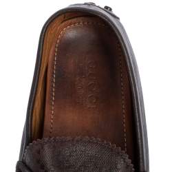 Pre Owned Gucci Brown Diamante Leather Penny Loafers Size 42