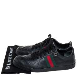 Pre Owned Gucci Black Leather Web Detail Low Top Sneakers Size 45