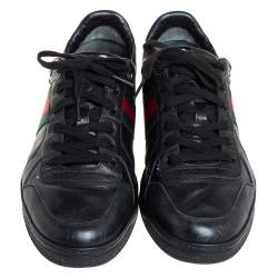 Pre Owned Gucci Black Leather Web Detail Low Top Sneakers Size 45
