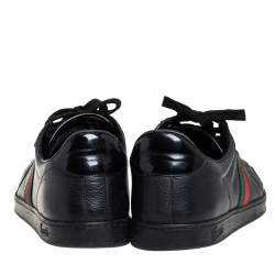 Pre Owned Gucci Black Leather Web Detail Low Top Sneakers Size 45