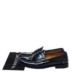 Pre Owned Gucci Two Tone Leather Penny Slip On Loafers Size 42