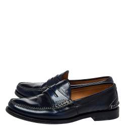 Pre Owned Gucci Two Tone Leather Penny Slip On Loafers Size 42