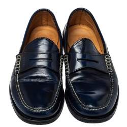 Pre Owned Gucci Two Tone Leather Penny Slip On Loafers Size 42