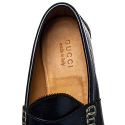 Pre Owned Gucci Two Tone Leather Penny Slip On Loafers Size 42