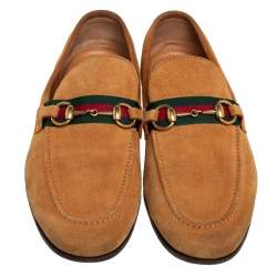 Gucci Yellow Suede Horsebit Web Slip On Loafers Size 41.5