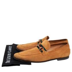 Gucci Yellow Suede Horsebit Web Slip On Loafers Size 41.5