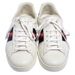 Pre Owned Gucci White Leather Web Ace Low Top Sneakers Size 44