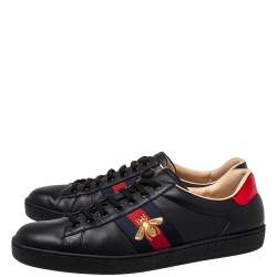 Pre Owned حذاء رياضي غوتشي ايس منخفض من أعلى مزين ويب جلد أسود مقاس 44