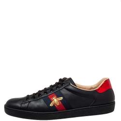 Pre Owned حذاء رياضي غوتشي ايس منخفض من أعلى مزين ويب جلد أسود مقاس 44