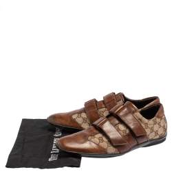 Gucci Brown/Beige GG Canvas And Leather Velcro Sneakers Size 43.5