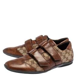 Gucci Brown/Beige GG Canvas And Leather Velcro Sneakers Size 43.5