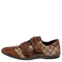 Gucci Brown/Beige GG Canvas And Leather Velcro Sneakers Size 43.5