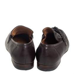 Pre Owned Gucci Brown Leather Braided Trim Loafers Size 42.5