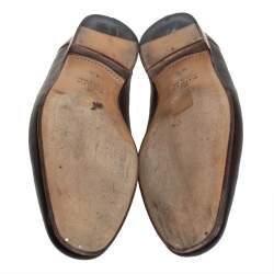 Pre Owned Gucci Brown Leather Braided Trim Loafers Size 42.5