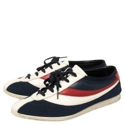 Pre Owned Gucci White/Blue Mesh And Leather Falacer Low Top Sneakers Size 44