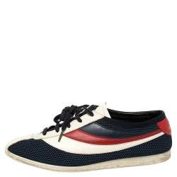 Pre Owned Gucci White/Blue Mesh And Leather Falacer Low Top Sneakers Size 44