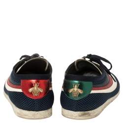 Pre Owned Gucci White/Blue Mesh And Leather Falacer Low Top Sneakers Size 44