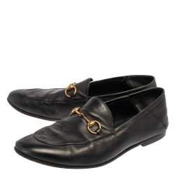 مملوكة مسبقًا Gucci Black Leather Horsebit Slip On Loafers Size 44