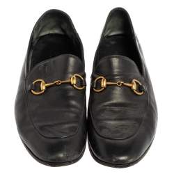 مملوكة مسبقًا Gucci Black Leather Horsebit Slip On Loafers Size 44