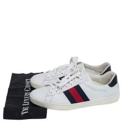 Gucci White Leather  And Python Embossed Leather Ace Low Top Sneakers Size 40