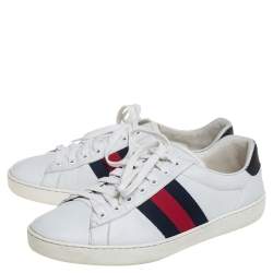Gucci White Leather  And Python Embossed Leather Ace Low Top Sneakers Size 40