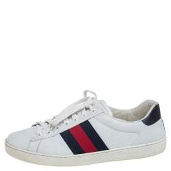Gucci White Leather  And Python Embossed Leather Ace Low Top Sneakers Size 40