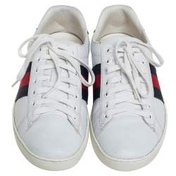 Gucci White Leather  And Python Embossed Leather Ace Low Top Sneakers Size 40