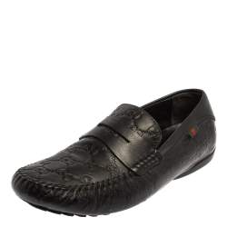 Gucci Black Guccissima Leather Loafers Size 41.5 