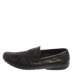 Gucci Black Guccissima Leather Loafers Size 41.5 