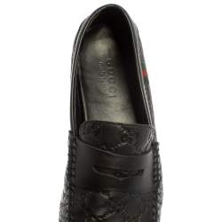 Gucci Black Guccissima Leather Loafers Size 41.5 