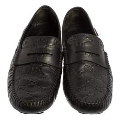 Gucci Black Guccissima Leather Loafers Size 41.5 