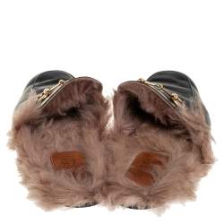 مملوكة مسبقًا Gucci Black Leather And Fur Princetown Mules Size 44.5