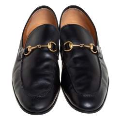 Pre Owned Gucci Black Leather Horsebit Slip On Loafers Size 46