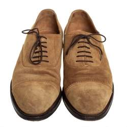 Pre Owned حذاء لوفرز أوكسفورد غوتشي سويدي بني فاتح مقاس 45