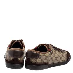 مملوكة مسبقًا Gucci Brown/Beige GG Coated Canvas and Suede Low Top Sneakers Size 42.5