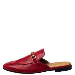 Gucci Red GG Ghost Print Leather Princetown Horsebit Mules Size 41.5