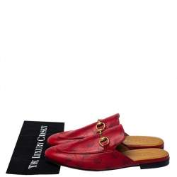 Gucci Red GG Ghost Print Leather Princetown Horsebit Mules Size 41.5